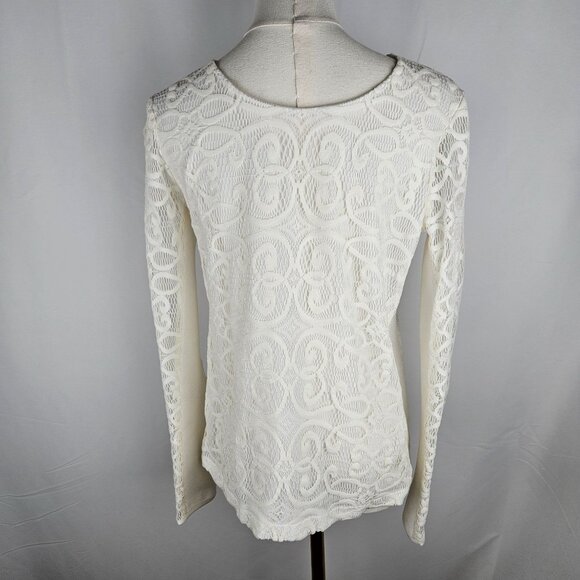 Maje Lace Top Luna Long Sleeve Size 3 Medium Ecru Lace Feminine Designer - Picture 4 of 13